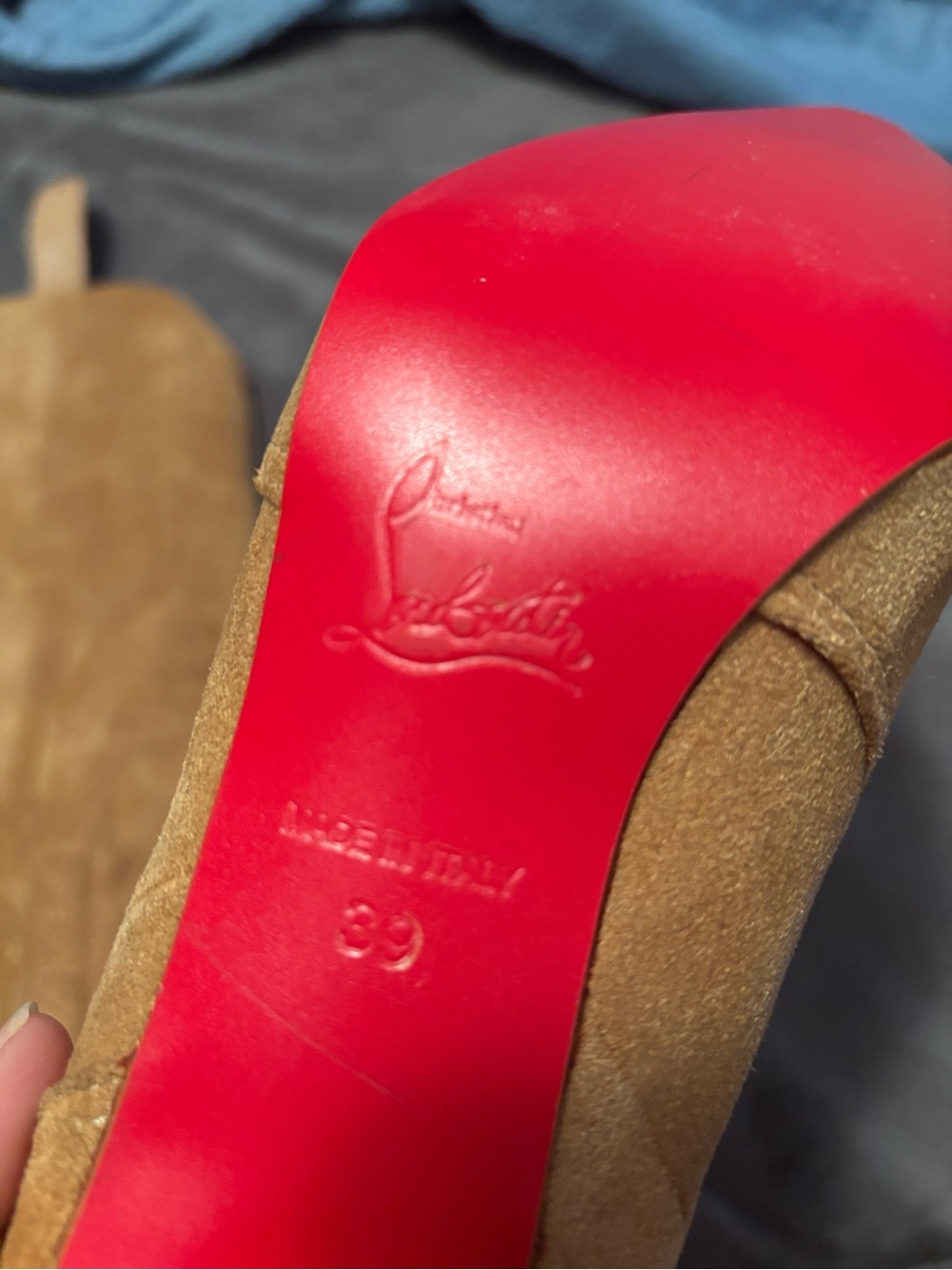 Christian Louboutin Tan Suede Heeled Pumps with Iconic Red Sole